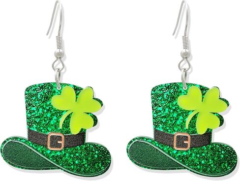 St Patricks Day Earrings for Women Glitter Green Leaf Acrylic Earring for Holiday Costumes Jewelry in Saudi Arabia