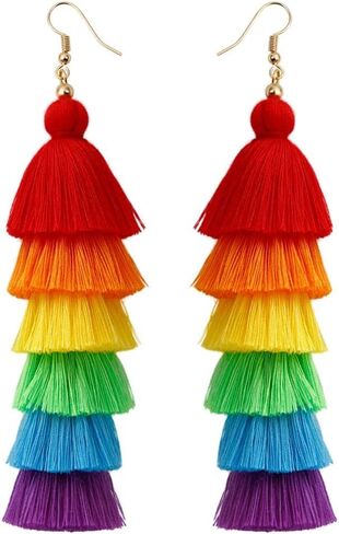 Rainbow Layered Tassel Beaded LGBT Pride Dangle Earrings Colorful Gay Lesbian Pride Earrings for Women Jewelry in Saudi Arabia