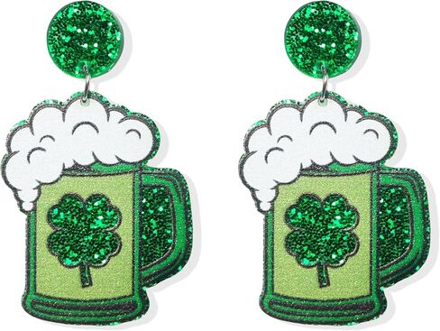 St Patricks Day Earrings for Women Glitter Green Leaf Acrylic Earring for Holiday Costumes Jewelry in Saudi Arabia