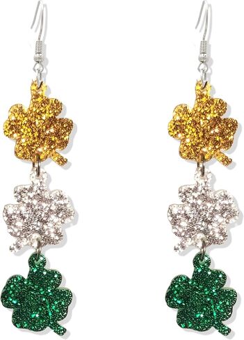 St Patricks Day Earrings for Women Glitter Green Leaf Acrylic Earring for Holiday Costumes Jewelry in Saudi Arabia