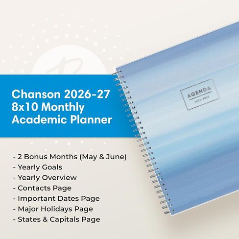 بلو سكاي 2026-2027 تقويم مخطط العام الأكاديمي الشهري، يوليو 2026 - يونيو 2027، 8 × 10 بوصة، تخطيط شهري، غطاء مرن، علامات تبويب مغلفة، سلكي، تشانسون in Saudi Arabia