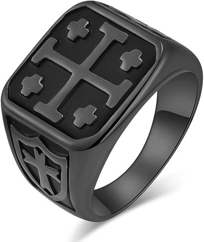 Jerusalem Cross Titanium Ring, European Crusader Vintage Men's Ring,Black,10 in Saudi Arabia