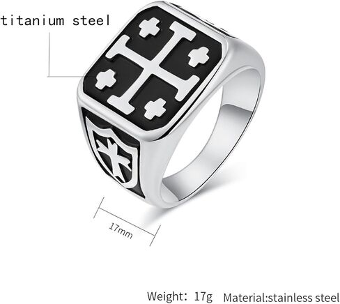 Jerusalem Cross Titanium Ring, European Crusader Vintage Men's Ring,Black,10 in Saudi Arabia