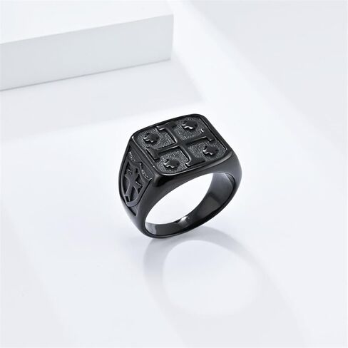 Jerusalem Cross Titanium Ring, European Crusader Vintage Men's Ring,Black,10 in Saudi Arabia