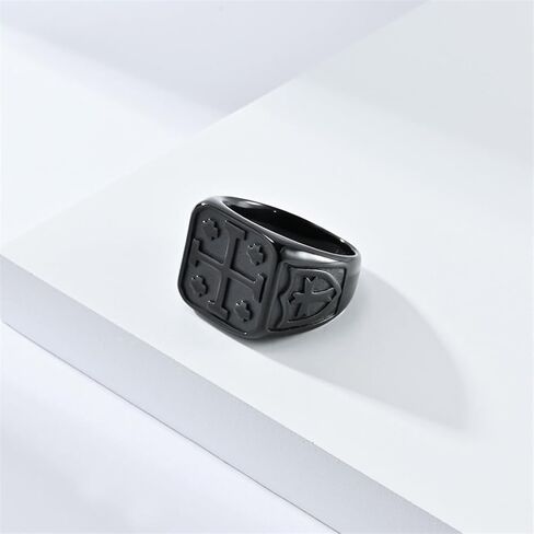 Jerusalem Cross Titanium Ring, European Crusader Vintage Men's Ring,Black,10 in Saudi Arabia