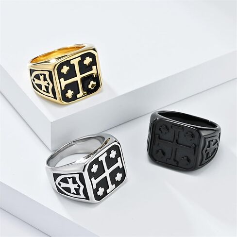 Jerusalem Cross Titanium Ring, European Crusader Vintage Men's Ring,Black,10 in Saudi Arabia