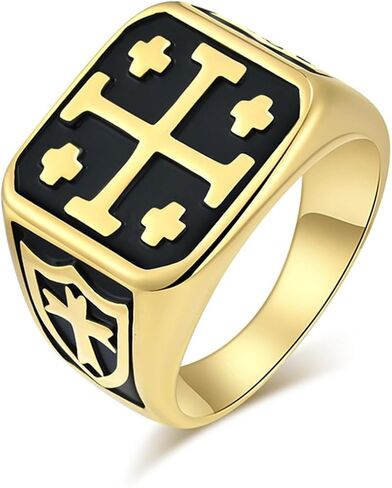 Jerusalem Cross Titanium Ring, European Crusader Vintage Men's Ring,Black,10 in Saudi Arabia