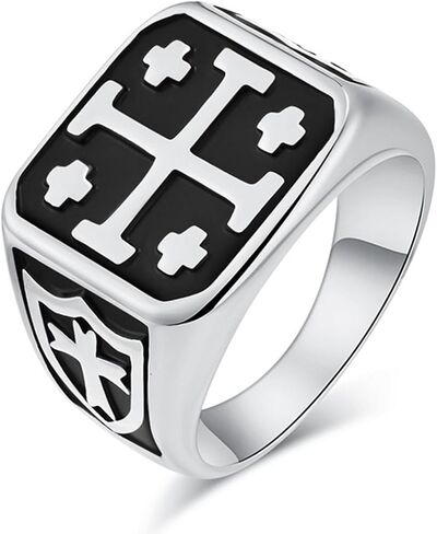 Jerusalem Cross Titanium Ring, European Crusader Vintage Men's Ring,Black,10 in Saudi Arabia