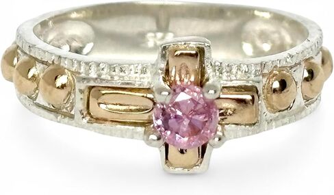 QURI Unisex Rosary ring - Solid silver 925 rosary ring - Catholic silver ring - silver 925 and 10K-Gold-Laminated – Rosary ring silver and gold - Silver rosary ring Pink stone in Saudi Arabia
