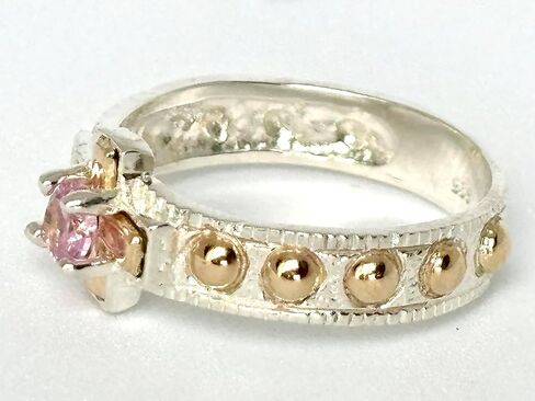 QURI Unisex Rosary ring - Solid silver 925 rosary ring - Catholic silver ring - silver 925 and 10K-Gold-Laminated – Rosary ring silver and gold - Silver rosary ring Pink stone in Saudi Arabia