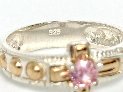 QURI Unisex Rosary ring - Solid silver 925 rosary ring - Catholic silver ring - silver 925 and 10K-Gold-Laminated – Rosary ring silver and gold - Silver rosary ring Pink stone in Saudi Arabia