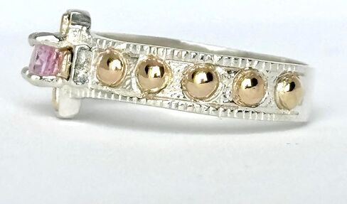 QURI Unisex Rosary ring - Solid silver 925 rosary ring - Catholic silver ring - silver 925 and 10K-Gold-Laminated – Rosary ring silver and gold - Silver rosary ring Pink stone in Saudi Arabia