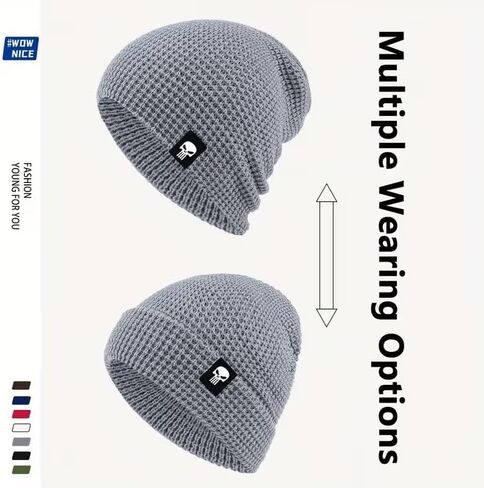 Winter Knitted Beanie Hat, Warm Beanie for Men & Women, Elastic Fit, Breathable, Perfect for Outdoor Sports & Casual Wear, Grey in Saudi Arabia