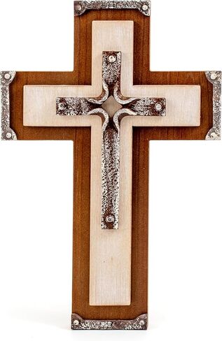 BONNY DODO المسيحي ديكور جدار الصليب الفن الخشبي الجدار شنقا ريفي 3 طبقات الفن الراتنج تقليد الملمس المعدني عملية النحت الخشب الصليب للمنزل (ثلاثة طبقة نمط الرجعية) in Kuwait