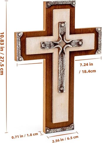 BONNY DODO المسيحي ديكور جدار الصليب الفن الخشبي الجدار شنقا ريفي 3 طبقات الفن الراتنج تقليد الملمس المعدني عملية النحت الخشب الصليب للمنزل (ثلاثة طبقة نمط الرجعية) in Kuwait