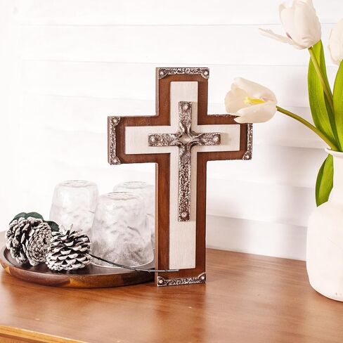 BONNY DODO المسيحي ديكور جدار الصليب الفن الخشبي الجدار شنقا ريفي 3 طبقات الفن الراتنج تقليد الملمس المعدني عملية النحت الخشب الصليب للمنزل (ثلاثة طبقة نمط الرجعية) in Kuwait