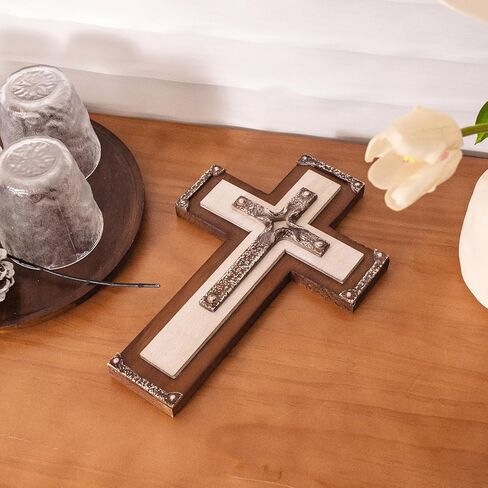 BONNY DODO المسيحي ديكور جدار الصليب الفن الخشبي الجدار شنقا ريفي 3 طبقات الفن الراتنج تقليد الملمس المعدني عملية النحت الخشب الصليب للمنزل (ثلاثة طبقة نمط الرجعية) in Kuwait