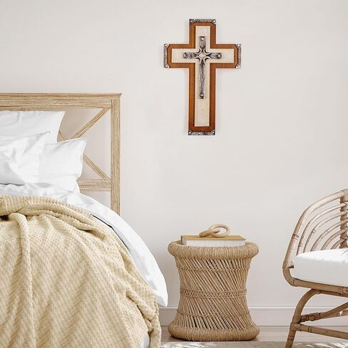 BONNY DODO المسيحي ديكور جدار الصليب الفن الخشبي الجدار شنقا ريفي 3 طبقات الفن الراتنج تقليد الملمس المعدني عملية النحت الخشب الصليب للمنزل (ثلاثة طبقة نمط الرجعية) in Kuwait