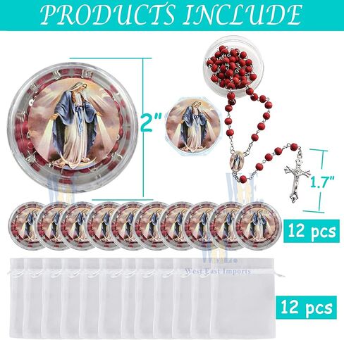 12 PCS Our Lady of Grace Miraculous Rose Scented Rosary Religious Gift Favors Red Wood bead Rosary Necklace in gift box with Organza bag in Saudi Arabia