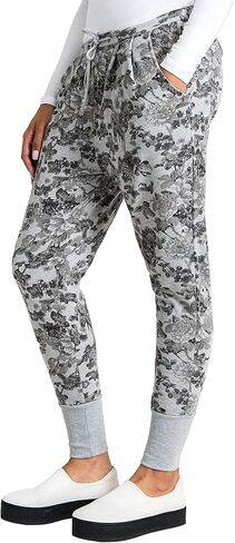 Poetic Justice Curvy Women Floral Printed Heather Grey French Terry Jogger Pants in Saudi Arabia