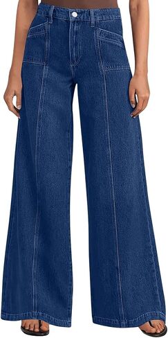 SMIDOW Wide Leg Jeans for Women High Waisted Stretchy Denim Pants Trendy 2026 Seamed Front Loose Baggy Ladies Trousers in Saudi Arabia
