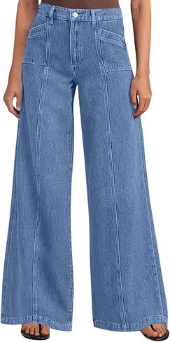 SMIDOW Wide Leg Jeans for Women High Waisted Stretchy Denim Pants Trendy 2026 Seamed Front Loose Baggy Ladies Trousers in Saudi Arabia