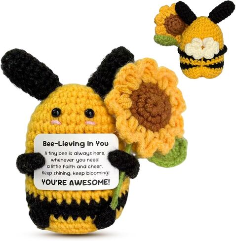 Positive Crochet Bee with Detachable Flower, Soft & Comfortable Emotional Support Gifts Back to School Christmas Birthday Anniversary Desk Decor for Women Men Friend Teacher Coworker Mom in Saudi Arabia