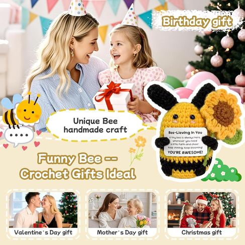 Positive Crochet Bee with Detachable Flower, Soft & Comfortable Emotional Support Gifts Back to School Christmas Birthday Anniversary Desk Decor for Women Men Friend Teacher Coworker Mom in Saudi Arabia