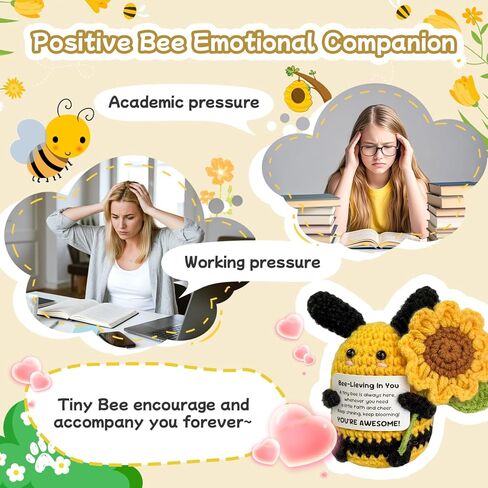Positive Crochet Bee with Detachable Flower, Soft & Comfortable Emotional Support Gifts Back to School Christmas Birthday Anniversary Desk Decor for Women Men Friend Teacher Coworker Mom in Saudi Arabia
