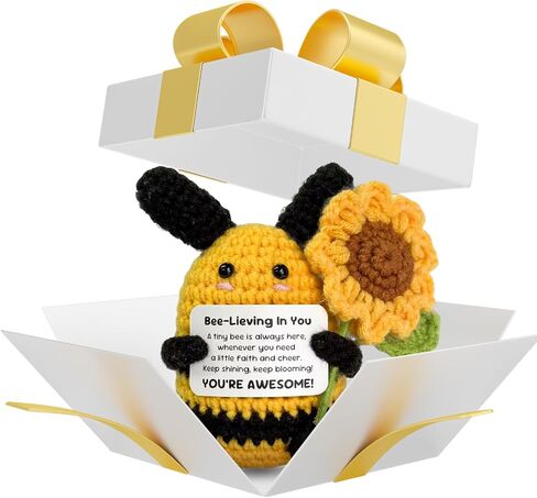 Positive Crochet Bee with Detachable Flower, Soft & Comfortable Emotional Support Gifts Back to School Christmas Birthday Anniversary Desk Decor for Women Men Friend Teacher Coworker Mom in Saudi Arabia