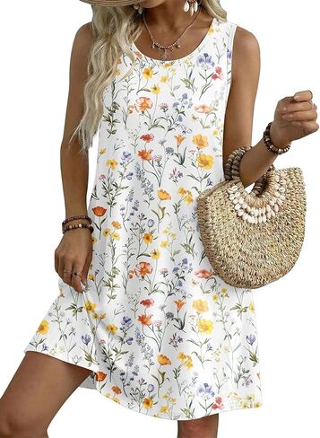 Zeagoo Summer Dresses for Women 2026 Sleeveless Casual Floral Tshirt Sundress with Pockets Loose Tank Beach Dress in Kuwait