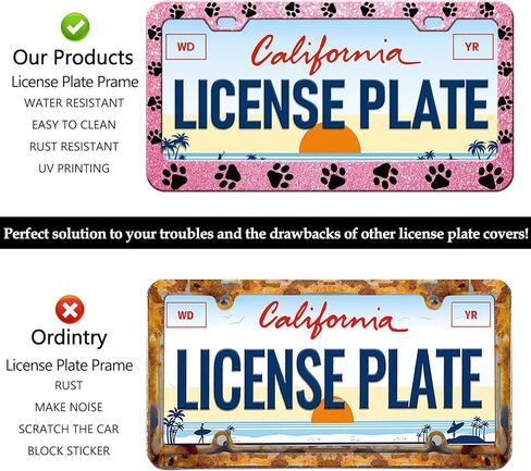 HCSS Pink Dog Paw Print License Plate Frames - 2 Pack Pink Bling Pet Footprint License Plate Holder, Aluminum Metal Rust-Proof Waterproof Car Decorative Tag Frame for Standard US 12x6 Inch in Saudi Arabia