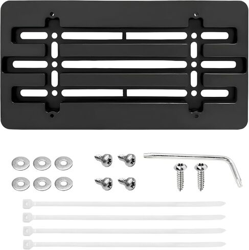 Front License Plate Bracket Holder, Bumper Car Tag Frame Mount Adapter Kit with Wrench Cable Ties, Universal American Standard Licence Plate Cover for Most Trucks Vans SUVs in Kuwait
