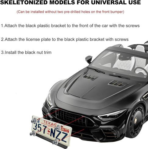 Front License Plate Bracket Holder, Bumper Car Tag Frame Mount Adapter Kit with Wrench Cable Ties, Universal American Standard Licence Plate Cover for Most Trucks Vans SUVs in Kuwait