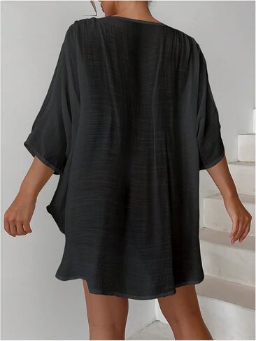 SHENHE Women's Swimsuit Coverup 3/4 Sleeve O Ring Bathing Suit Cover Up Beach Tunic Dress in Saudi Arabia