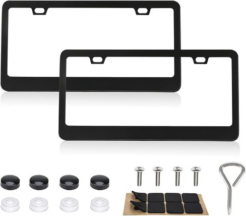2 Pack Matte Black License Plate Frame, Black Metal License Plate Frame with 2-Hole, Universal Solid Stainless Steel Holder, Includes Screws for Men & Women in Saudi Arabia