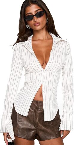Princess Polly Madlin Beige Vertical Stripe Long Sleeve Top in Kuwait