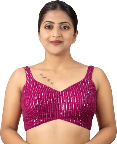 بلوزة ساري للسيدات من FIGURE'S DESIGNER مطرزة بالترتر ورقبة على شكل قلب بدون أكمام E7 in Kuwait