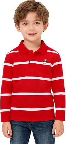 Boys Stripe Polo Shirt Cotton Lapel Collar Tops Kids Long Sleeve T-Shirt 3-13 Years in Kuwait