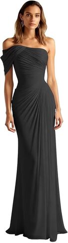 One Shoulder Long Bridesmaid Dresses for Women Chiffon Prom Dress Pleated Mermaid Bodycon Formal Evening Gowns in Saudi Arabia
