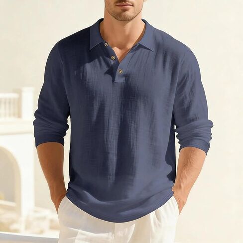 Men Polo Shirts Long Sleeve Casual Golf Shirts, Solid Color Loose Fit Collared Shirt, Business Casual Top for Men for Outdoor in Saudi Arabia