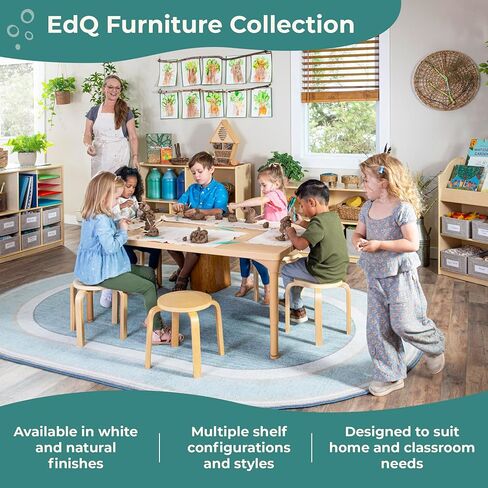 Guidecraft EdQ 5 حجرة تخزين 30 بوصة طبيعية مع 3 صناديق قماشية: خزانة كتب خشبية للأطفال، منظم رف للكتب والألعاب والألعاب والفنون والحرف اليدوية واللوازم المدرسية؛ المنزل والفصل الدراسي in Kuwait