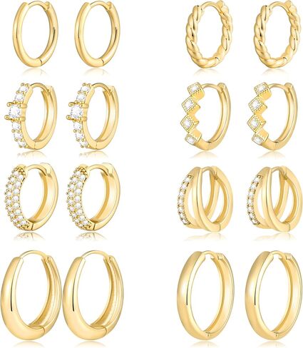 8 Pairs Gold Hoop Earrings for Women, 14K Gold Plated Hypoallergenic Thick and Lightweight Chunky Hoop, Jewelry Gift Set in Saudi Arabia