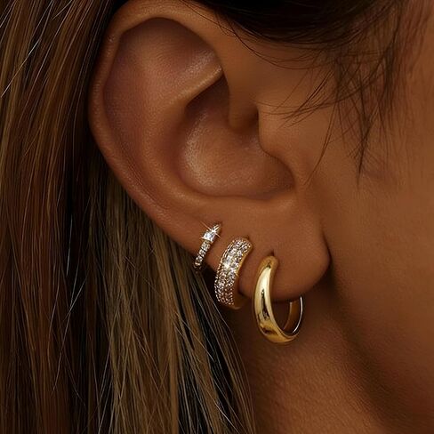 8 Pairs Gold Hoop Earrings for Women, 14K Gold Plated Hypoallergenic Thick and Lightweight Chunky Hoop, Jewelry Gift Set in Saudi Arabia