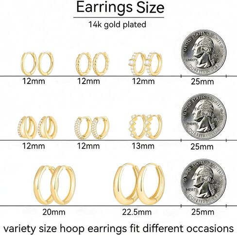 8 Pairs Gold Hoop Earrings for Women, 14K Gold Plated Hypoallergenic Thick and Lightweight Chunky Hoop, Jewelry Gift Set in Saudi Arabia