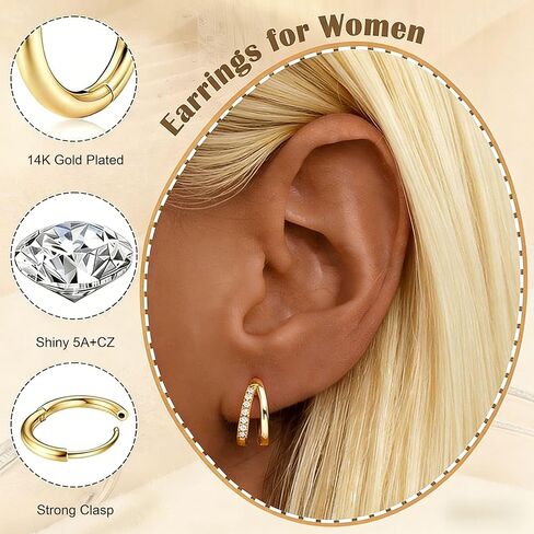 8 Pairs Gold Hoop Earrings for Women, 14K Gold Plated Hypoallergenic Thick and Lightweight Chunky Hoop, Jewelry Gift Set in Saudi Arabia