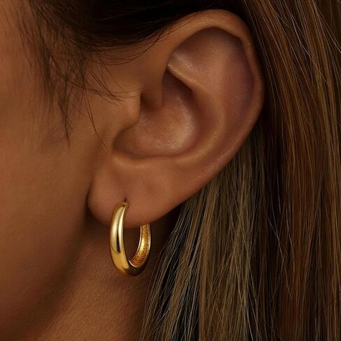 8 Pairs Gold Hoop Earrings for Women, 14K Gold Plated Hypoallergenic Thick and Lightweight Chunky Hoop, Jewelry Gift Set in Saudi Arabia