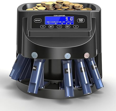 عداد العملات المعدنية وفرز العملات المعدنية مع شاشة LCD، سعة 300 عملة معدنية، يدعم أنواع العملات المتعددة، مجهز بآلة فرز وتغليف لفرز سريع ودقيق (عداد العملات المعدنية) in Kuwait