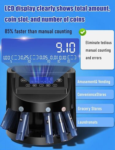 عداد العملات المعدنية وفرز العملات المعدنية مع شاشة LCD، سعة 300 عملة معدنية، يدعم أنواع العملات المتعددة، مجهز بآلة فرز وتغليف لفرز سريع ودقيق (عداد العملات المعدنية) in Kuwait