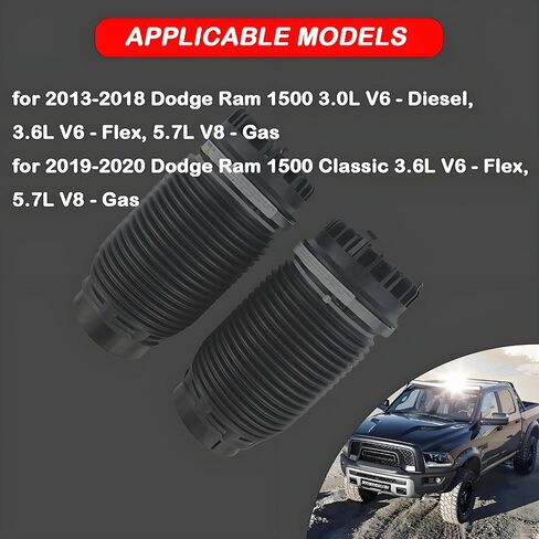 2PCS Rear Air Suspension Spring Bags Compatible with Dodge Ram 1500 2013-2018 & 1500 Classic 2019-2020 Heavy Duty Air Ride Replacement for 68248948AA 4877136AA Fix Sagging & Towing Stability in Kuwait